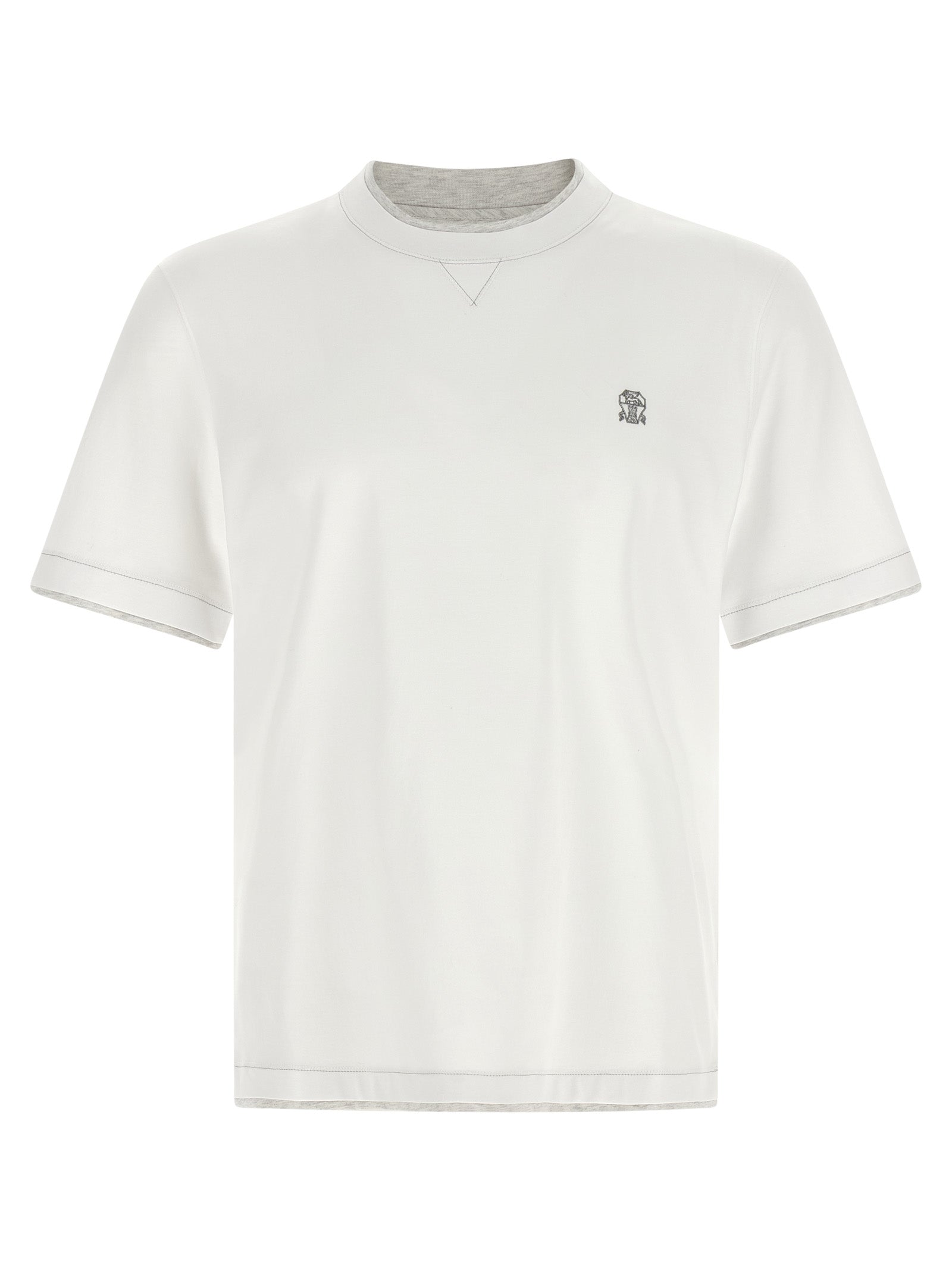 T-Shirt by Brunello Cucinelli for men in cotton white showcases a unassuming silhouette, artfully detailed with a refined crew neckline and unassuming short-sleeve for a sophisticated, contemporary look.
