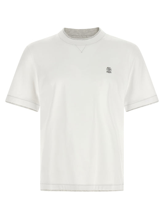 T-Shirt by Brunello Cucinelli for men in cotton white showcases a unassuming silhouette, artfully detailed with a refined crew neckline and unassuming short-sleeve for a sophisticated, contemporary look.