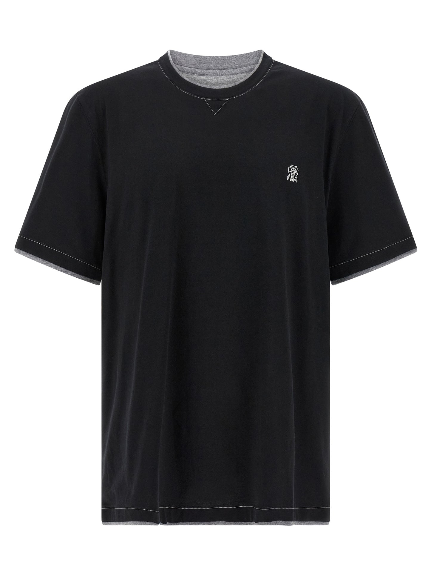 T-Shirt by Brunello Cucinelli for men in cotton black showcases a unassuming silhouette, artfully detailed with a refined crew neckline and unassuming short-sleeve for a sophisticated, contemporary look.