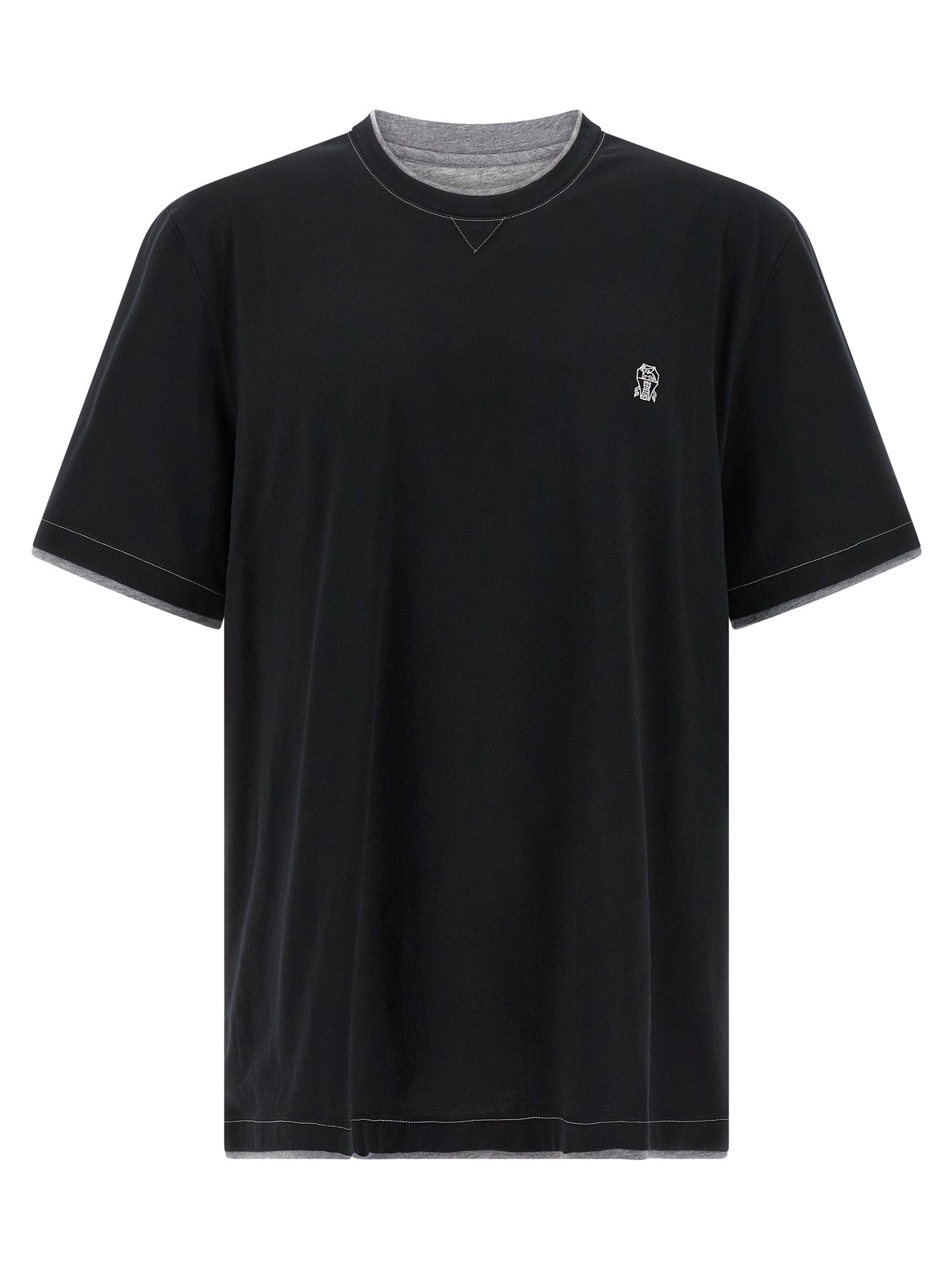 T-Shirt by Brunello Cucinelli for men in cotton black showcases a unassuming silhouette, artfully detailed with a refined crew neckline and unassuming short-sleeve for a sophisticated, contemporary look.