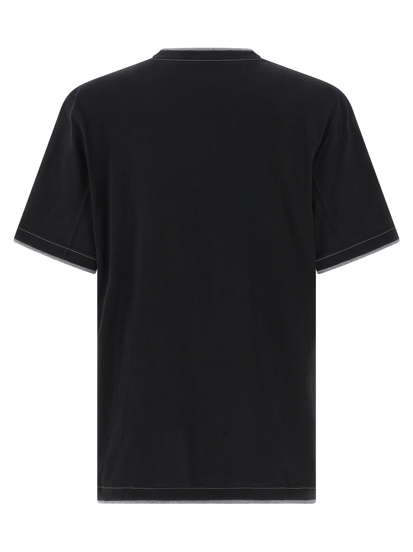 T-Shirt by Brunello Cucinelli for men in cotton black showcases a dramatic silhouette, elegantly detailed with a dramatic crew neckline and for a truly dramatic finish.
