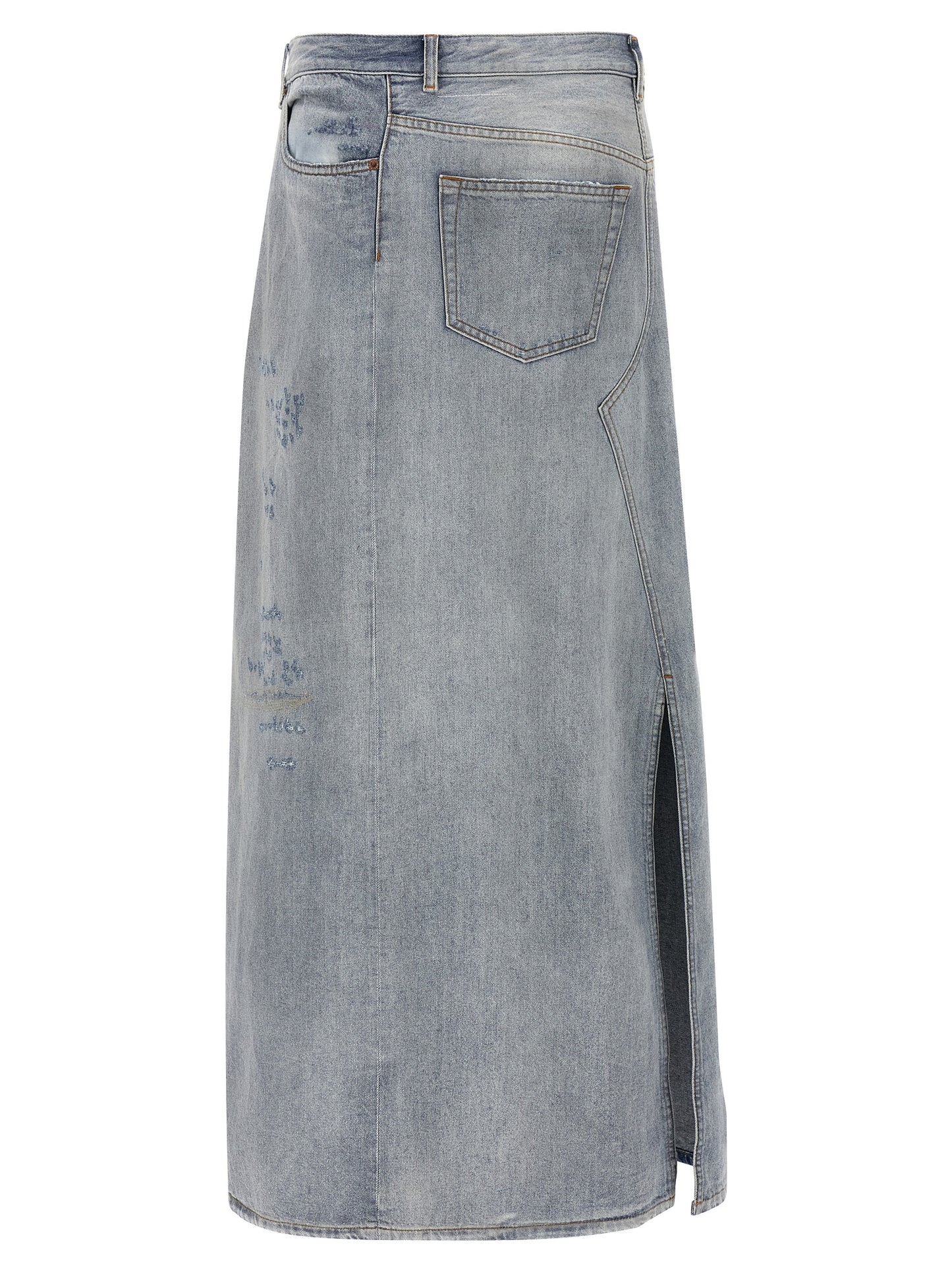 Skirt by MM6 Maison Margiela for women in denim cotton light-blue features a sublime silhouette, showcasing the sublime design of the Women's Denim Flared Cotton Maxi Mini Skirt in a sophisticated maxi mini.
