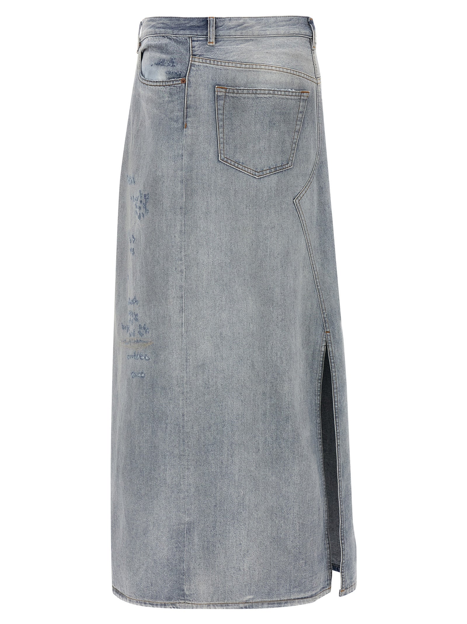 Skirt by MM6 Maison Margiela for women in denim cotton light-blue features a sublime silhouette, showcasing the sublime design of the Women's Denim Flared Cotton Maxi Mini Skirt in a sophisticated maxi mini.