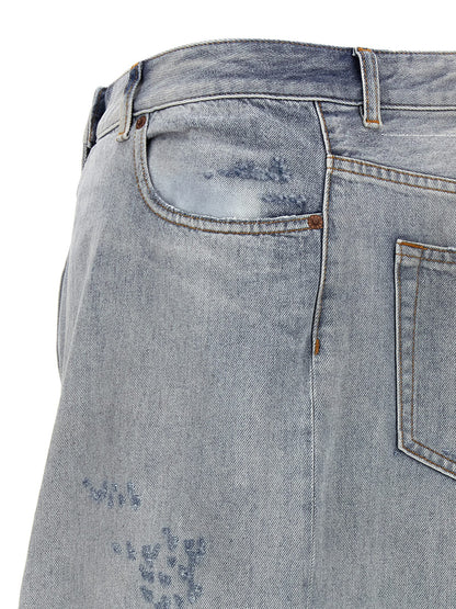 Skirt by MM6 Maison Margiela for women in denim cotton light-blue features an tailored silhouette, artfully capturing the essence of Women's Denim Flared Cotton Maxi Mini Skirt in a sophisticated maxi mini.