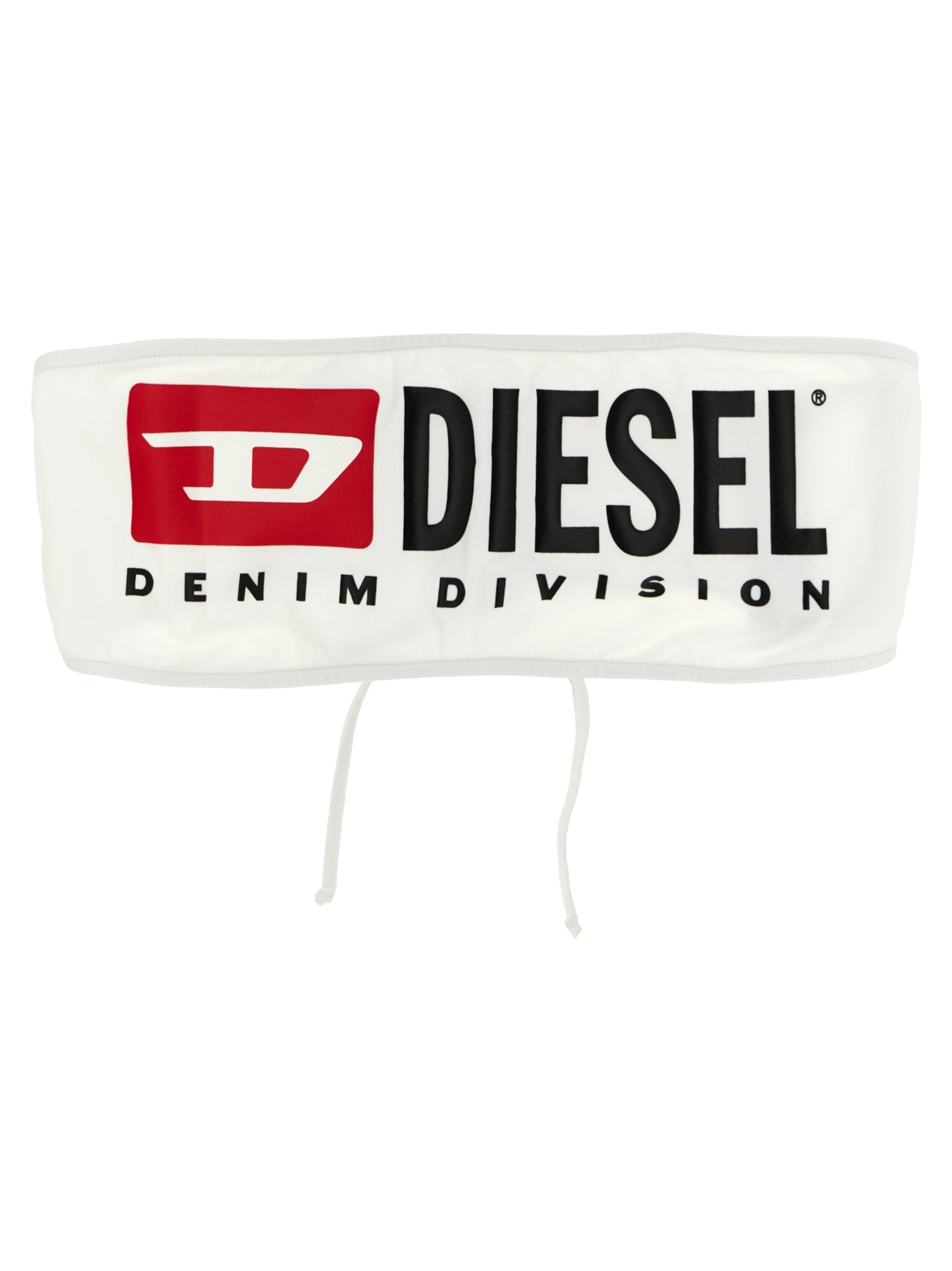 Swimwear Top from Diesel for women in stretch nylon white & print features an sleek design from the Women's Stretch Nylon Swimwear Top collection, highlighting a resort-ready fit for a sleek look.