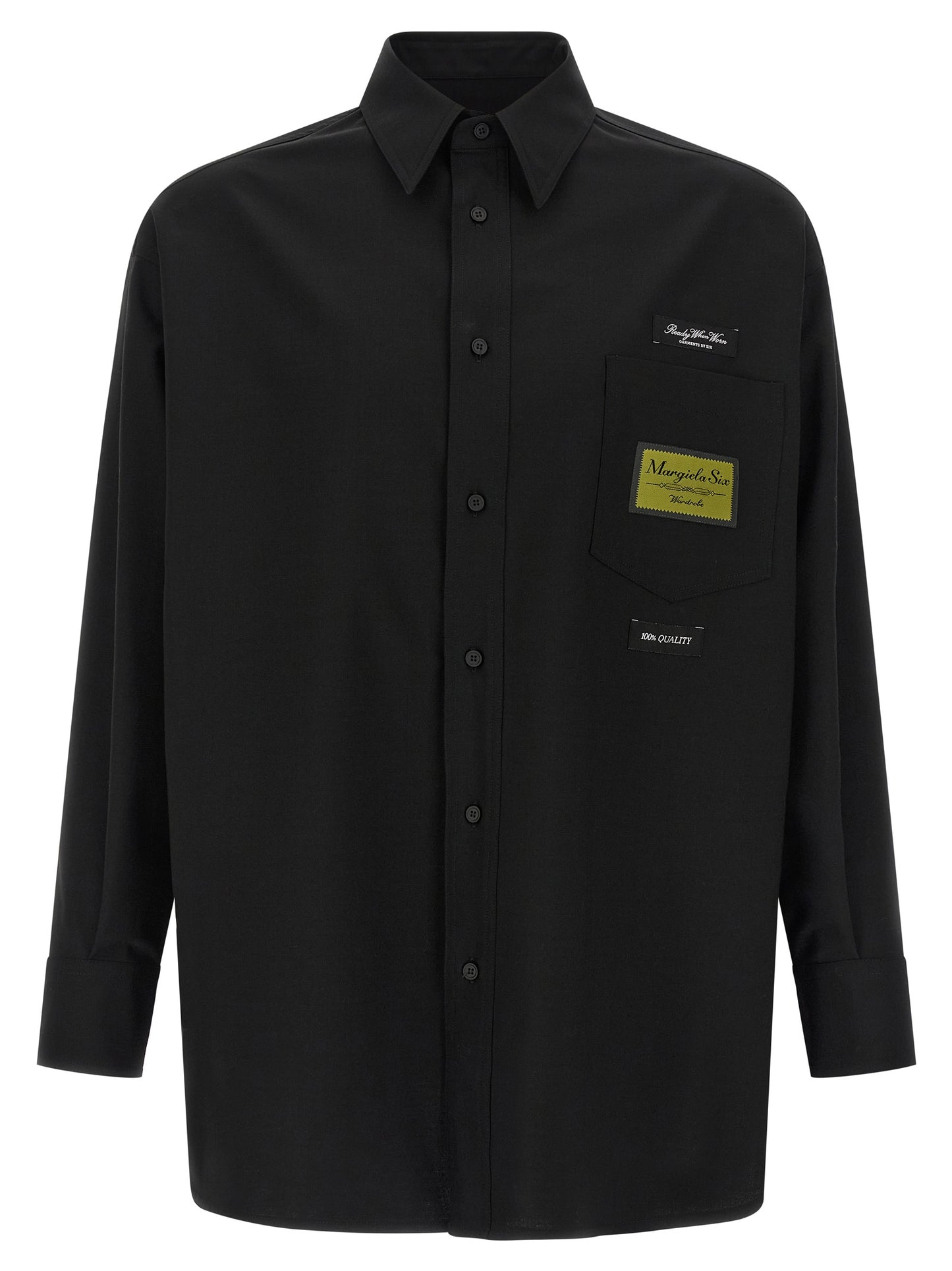 Shirt by MM6 Maison Margiela for men in polyester & wool black, white, jacquard & signature showcases a sleek silhouette, elegantly detailed with a sleek and for a sleek finish.