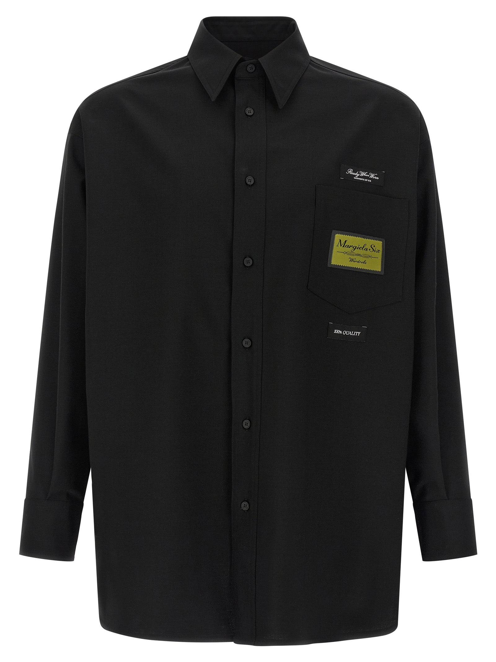Shirt by MM6 Maison Margiela for men in polyester & wool black, white, jacquard & signature showcases a sleek silhouette, elegantly detailed with a sleek and for a sleek finish.