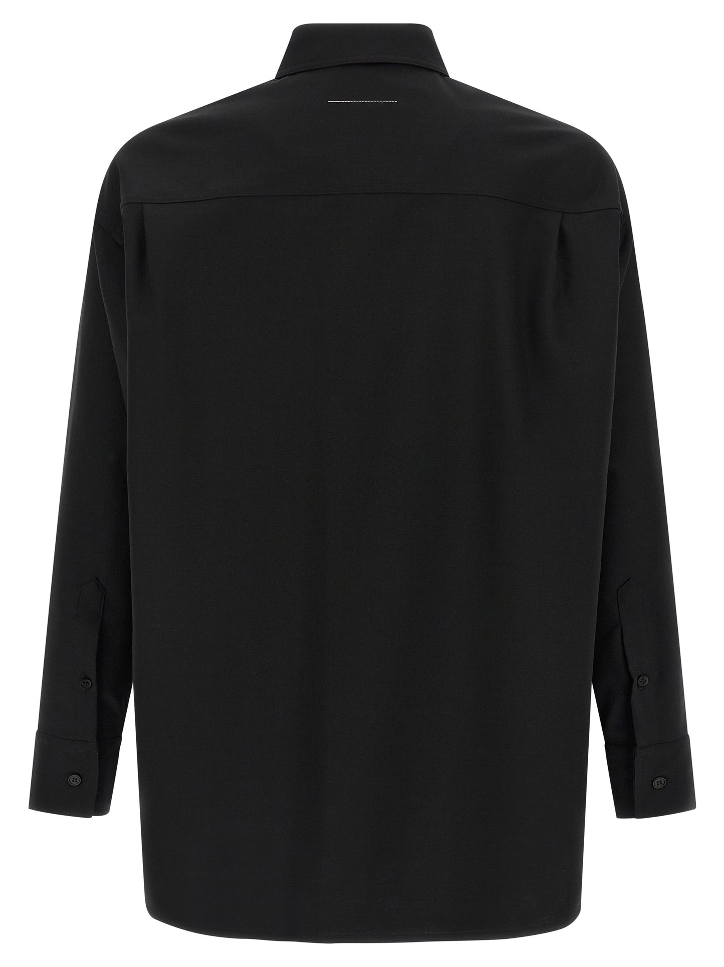 Shirt by MM6 Maison Margiela for men in polyester & wool black, white, jacquard & signature features an architectural silhouette with a refined and elegant for a architectural look.