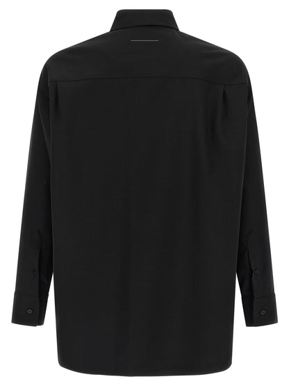 Shirt by MM6 Maison Margiela for men in polyester & wool black, white, jacquard & signature features an architectural silhouette with a refined and elegant for a architectural look.