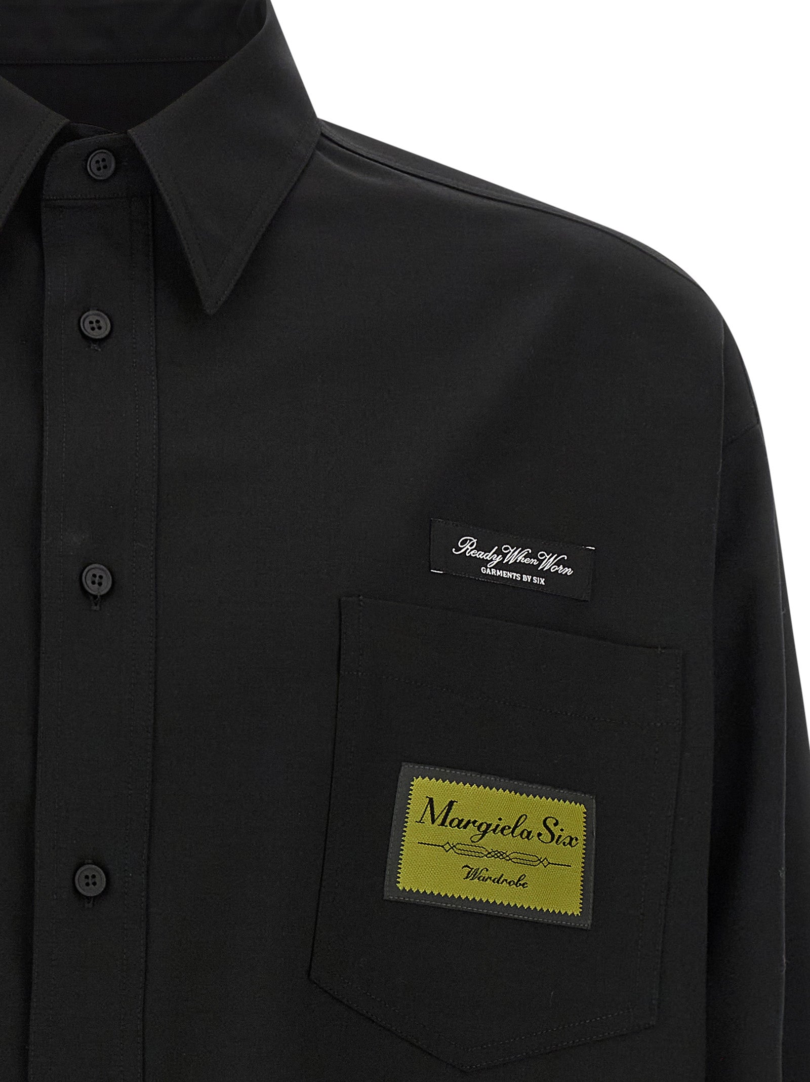 Shirt by MM6 Maison Margiela for men in polyester & wool black, white, jacquard & signature features an architectural silhouette with a refined and elegant for a architectural look.