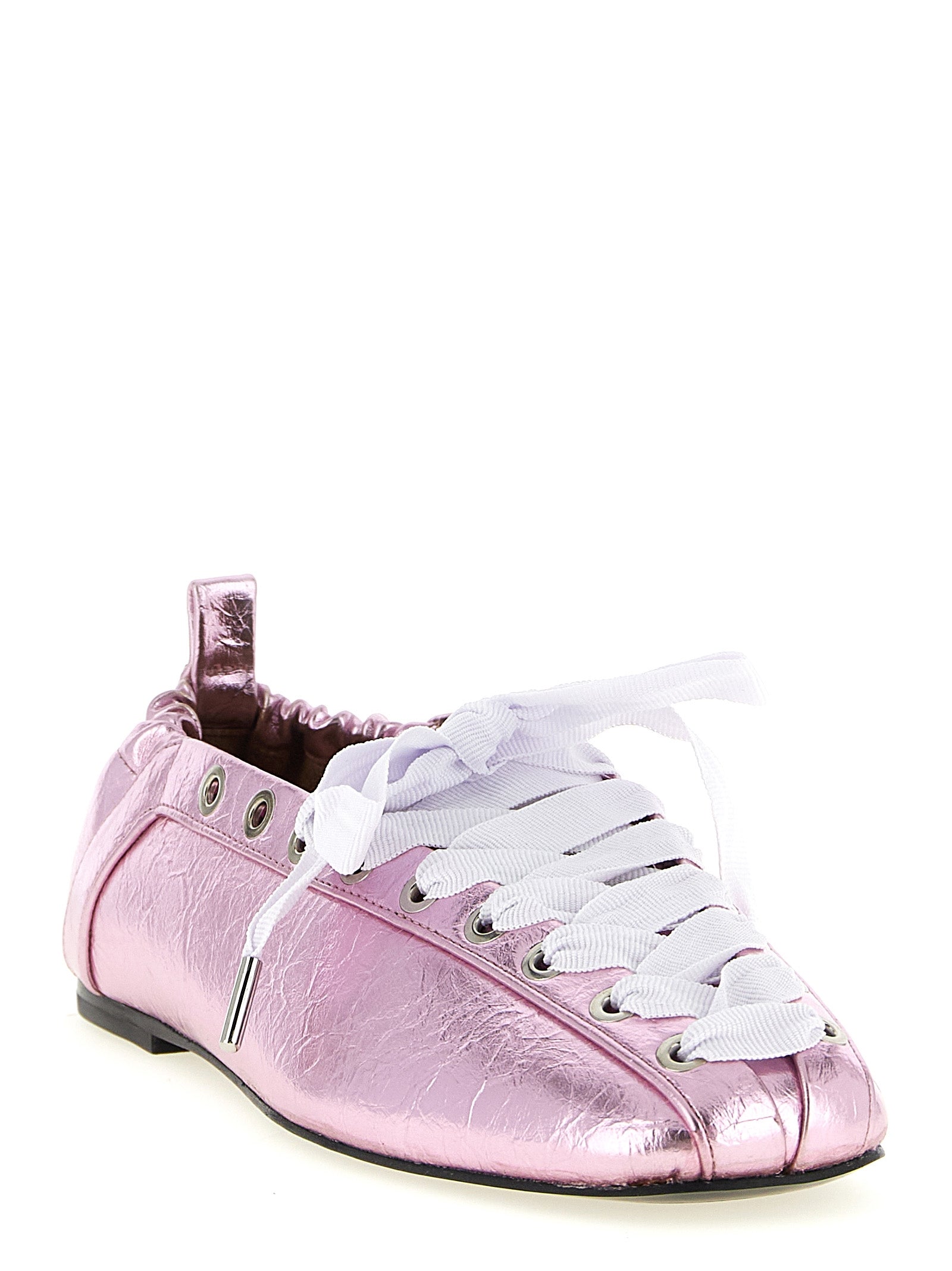 Ballet Flat Shoes by Ganni for women in polyester polyurethane polyethylene faux leather multicolor & pink showcases a resplendent Women's Polyester Polyurethane Polyethylene Faux Leather Ballet Flat Shoes aesthetic with a and square toe style.