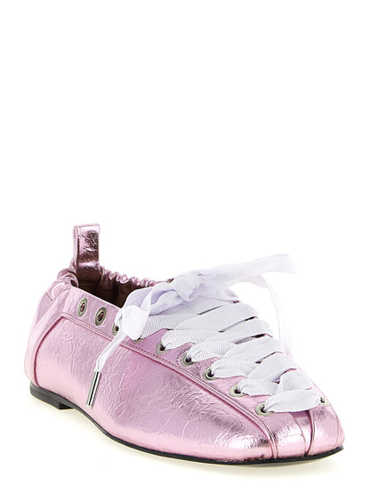 Ballet Flat Shoes by Ganni for women in polyester polyurethane polyethylene faux leather multicolor & pink showcases a resplendent Women's Polyester Polyurethane Polyethylene Faux Leather Ballet Flat Shoes aesthetic with a and square toe style.