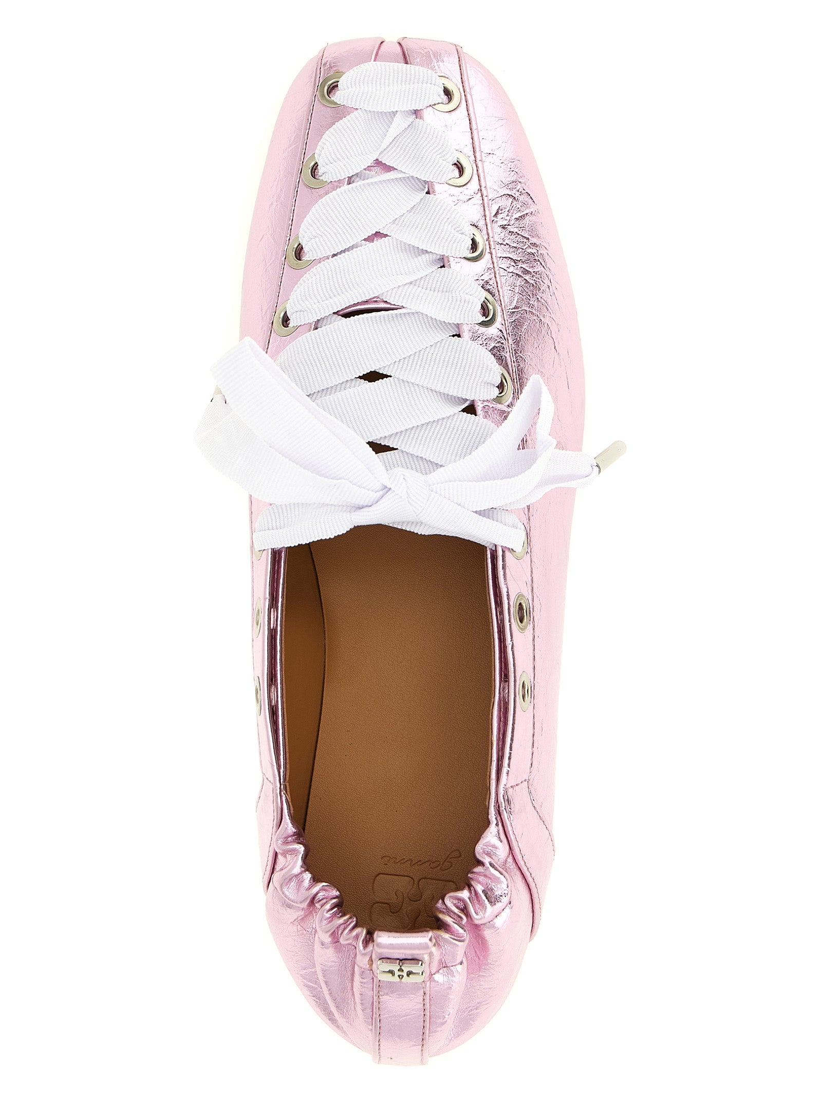 Ballet Flat Shoes by Ganni for women in polyester polyurethane polyethylene faux leather multicolor & pink presents a impeccable silhouette as Women's Polyester Polyurethane Polyethylene Faux Leather Ballet Flat Shoes, artfully designed with a and a impeccable square toe style for a refined, upscale finish.