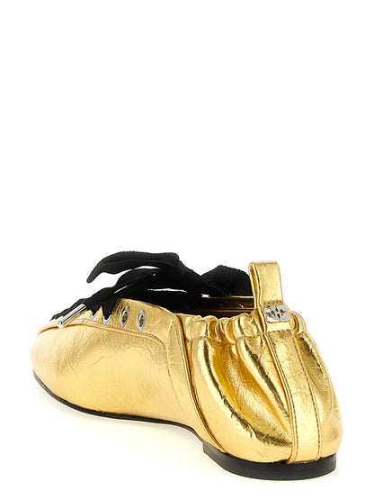 Ballet Flat Shoes by Ganni for women in polyester polyurethane polyethylene faux leather gold features an captivating silhouette, showcasing the captivating style of the Women's Polyester Polyurethane Polyethylene Faux Leather Ballet Flat Shoes with its distinct and refined square toe style.