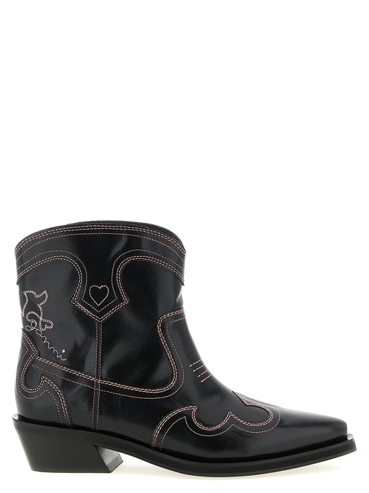 Ankle Chelsea Cowboy Boots by Ganni for women in polyester polyethylene polyurethane leather & cotton black & olive features an high-performance silhouette, showcasing the sophisticated design of the Women's Polyester Polyethylene Polyurethane Leather & Cotton Ankle Chelsea Cowboy Boots with a and a refined .