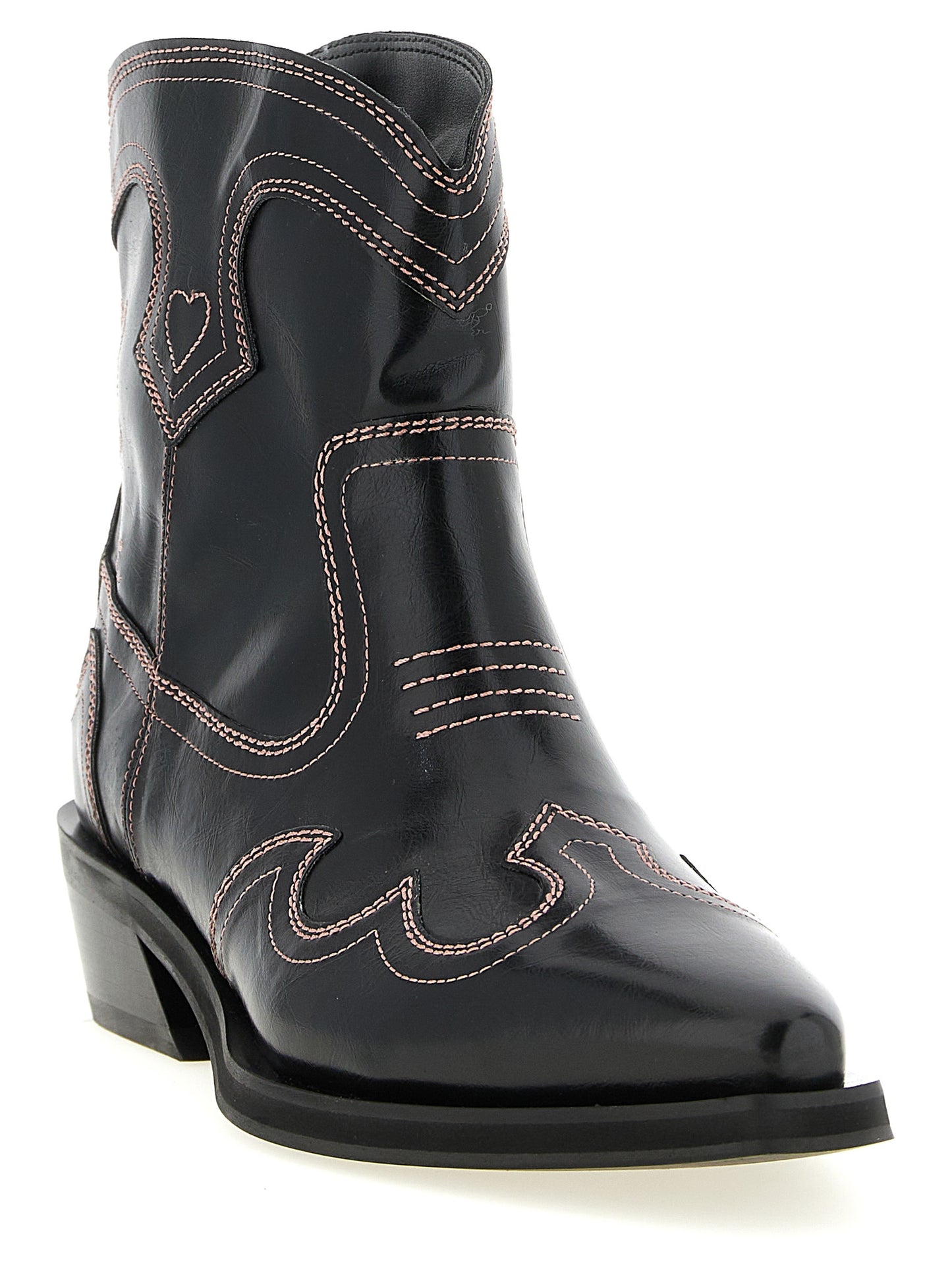 Ankle Chelsea Cowboy Boots by Ganni for women in polyester polyethylene polyurethane leather & cotton black & olive features an avant-garde Women's Polyester Polyethylene Polyurethane Leather & Cotton Ankle Chelsea Cowboy Boots silhouette, defined by a sophisticated and a avant-garde .