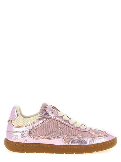Sneakers by Ganni for women in polyester polyurethane polyethylene leather multicolor & pink presents a on trend silhouette from the Women's Low Top Polyester Polyurethane Polyethylene leather Sneakers collection, showcasing a on trend low-top style for an elevated aesthetic.
