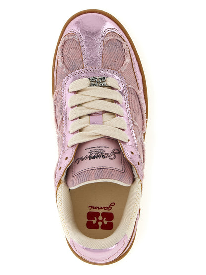 Sneakers by Ganni for women in polyester polyurethane polyethylene leather multicolor & pink features an versatile design from the Women's Low Top Polyester Polyurethane Polyethylene leather Sneakers collection, highlighting a versatile low-top style for a premium, high-fashion look.