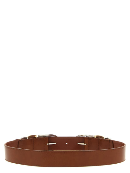 Belt by PINKO for women in lamb leather brown features an artisanal finish, elegantly showcasing the signature style and artisanal craftsmanship of the Lamb Leather Belt design.