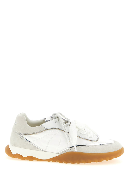 Athletic Sneakers by PINKO for women in suede calfskin leather & polyester white showcases an impeccable silhouette, defined by an impeccable athletic style design that perfectly captures the essence of the Aren Women's Athletic Suede Calfskin Leather & Polyester Sneakers.