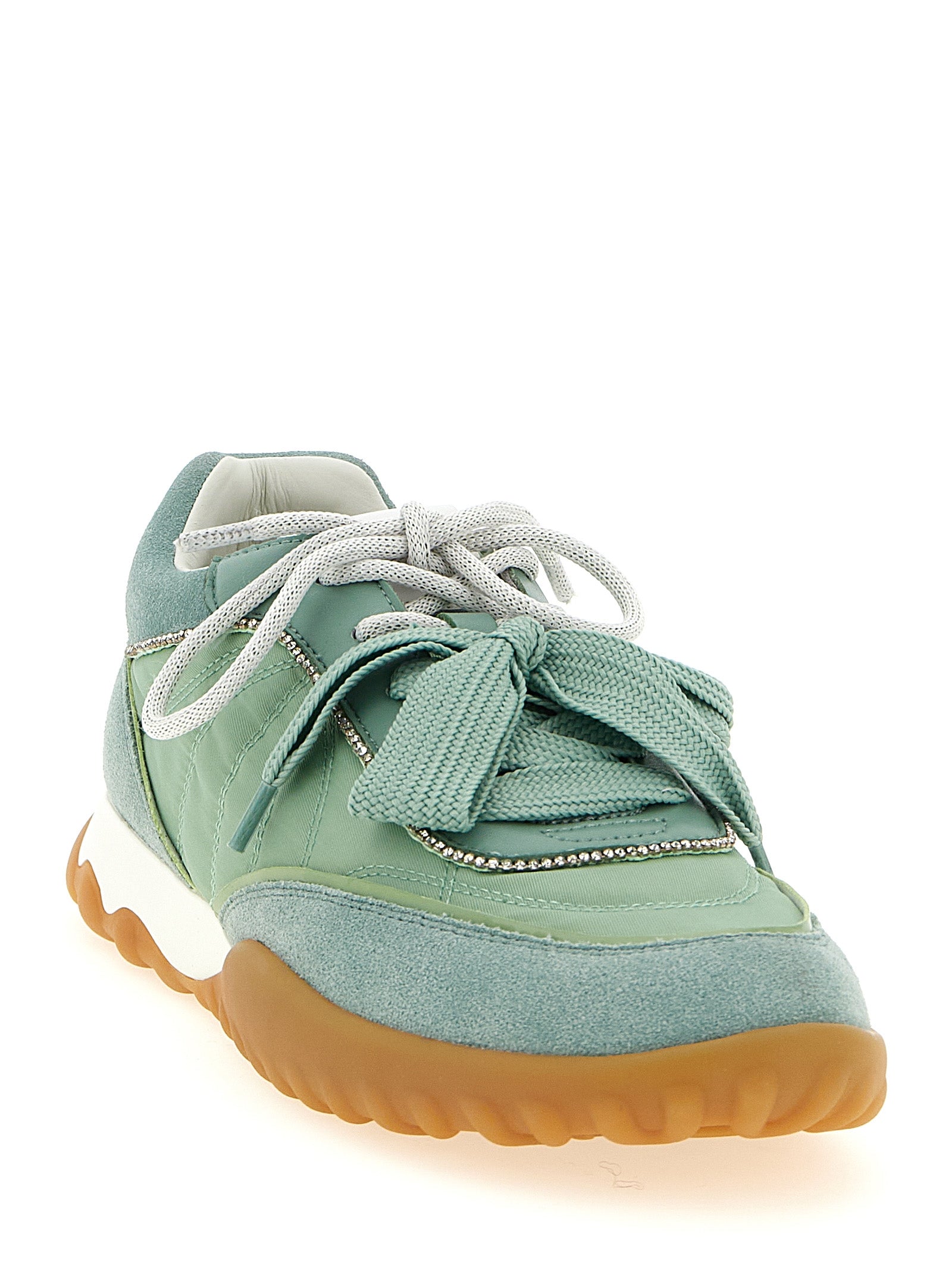 Sneakers by PINKO for women in suede calfskin leather & polyester bicolour & green features a chic design, perfectly showcasing the chic fashion style of this Women's Fashion Suede Calfskin Leather & Polyester Sneakers.