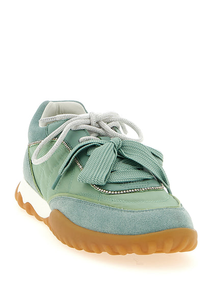 Sneakers by PINKO for women in suede calfskin leather & polyester bicolour & green features a chic design, perfectly showcasing the chic fashion style of this Women's Fashion Suede Calfskin Leather & Polyester Sneakers.