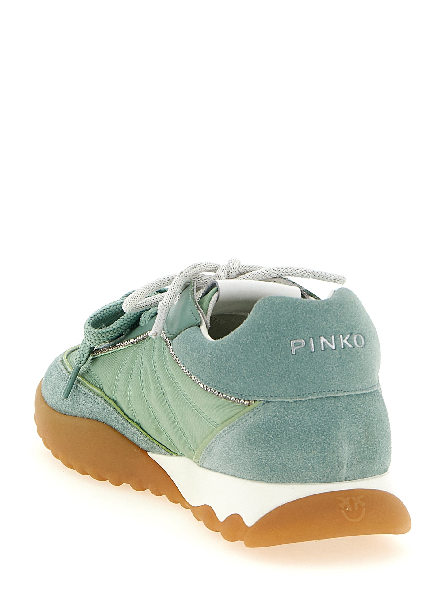 Sneakers by PINKO for women in suede calfskin leather & polyester bicolour & green features a chic design, perfectly showcasing the chic fashion style of this Women's Fashion Suede Calfskin Leather & Polyester Sneakers.