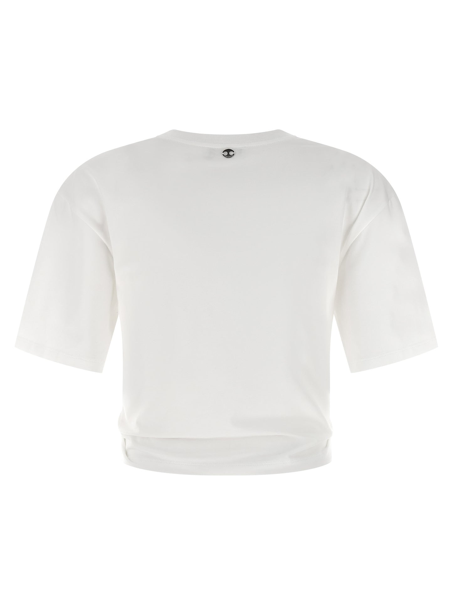 T-Shirt by Paco Rabanne for women in stretch cotton white showcases a unassuming silhouette, artfully detailed with a refined crew neckline and unassuming for a sophisticated, contemporary look.