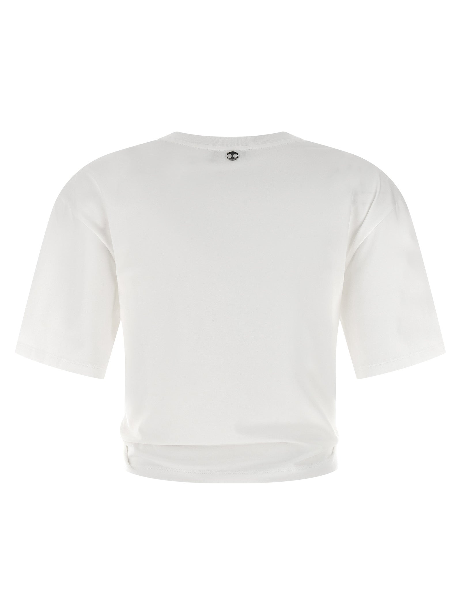 T-Shirt by Paco Rabanne for women in stretch cotton white showcases a unassuming silhouette, artfully detailed with a refined crew neckline and unassuming for a sophisticated, contemporary look.