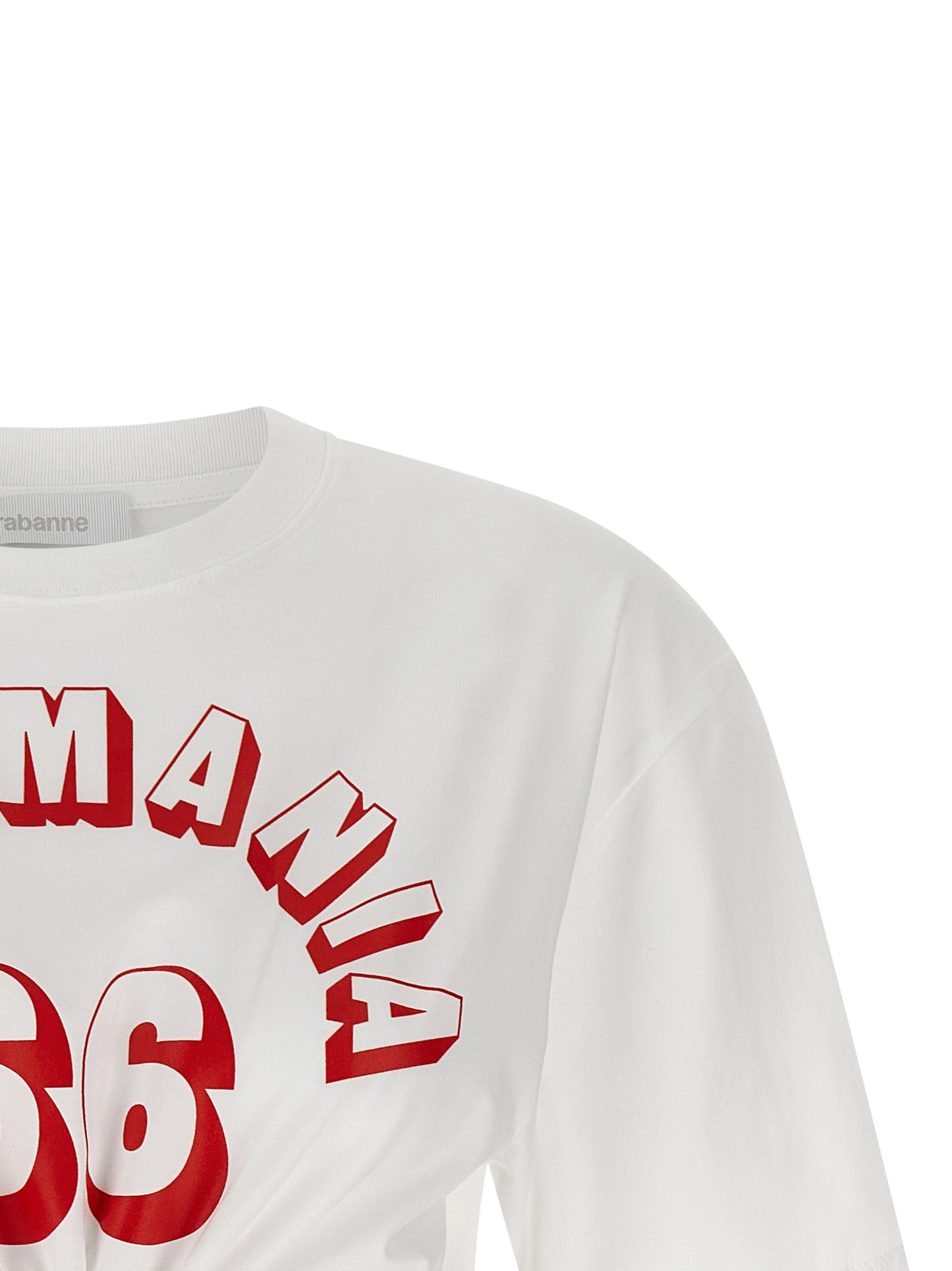 T-Shirt by Paco Rabanne for women in stretch cotton white features a plush silhouette, showcasing a sophisticated crew neckline and for a truly plush finish.