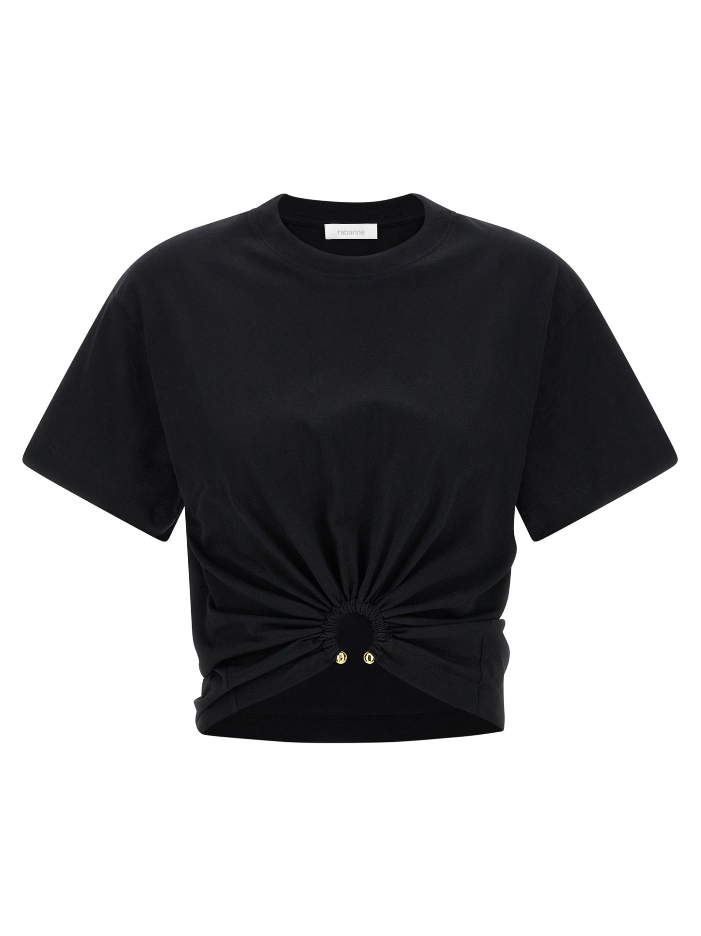 T-Shirt by Paco Rabanne for women in cotton black features a plush silhouette, showcasing a sophisticated crew neckline and short-sleeve for a truly plush finish.