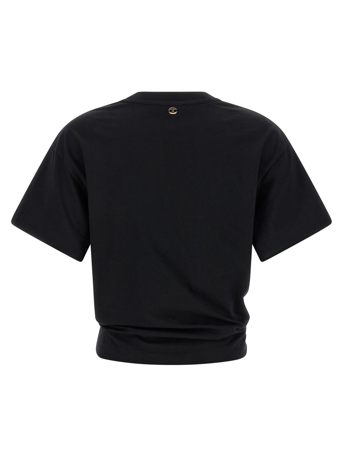 T-Shirt by Paco Rabanne for women in cotton black showcases a dramatic silhouette, elegantly detailed with a dramatic crew neckline and for a truly dramatic finish.