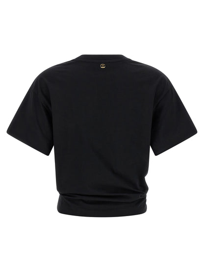 T-Shirt by Paco Rabanne for women in cotton black showcases a dramatic silhouette, elegantly detailed with a dramatic crew neckline and for a truly dramatic finish.