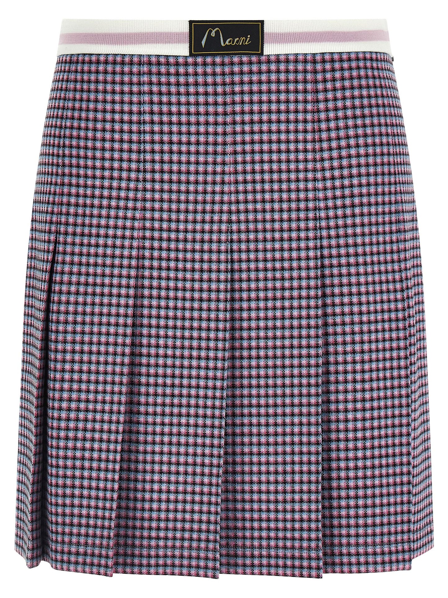 Skirt by Marni for women in stretch polyamide viscose purple & houndstooth features an relaxed-yet-refined silhouette that elegantly showcases the Women's Pleated Stretch Polyamide Viscose Mini Long Skirt design and sophisticated mini long.