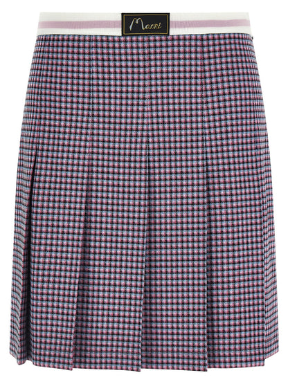 Skirt by Marni for women in stretch polyamide viscose purple & houndstooth features an relaxed-yet-refined silhouette that elegantly showcases the Women's Pleated Stretch Polyamide Viscose Mini Long Skirt design and sophisticated mini long.