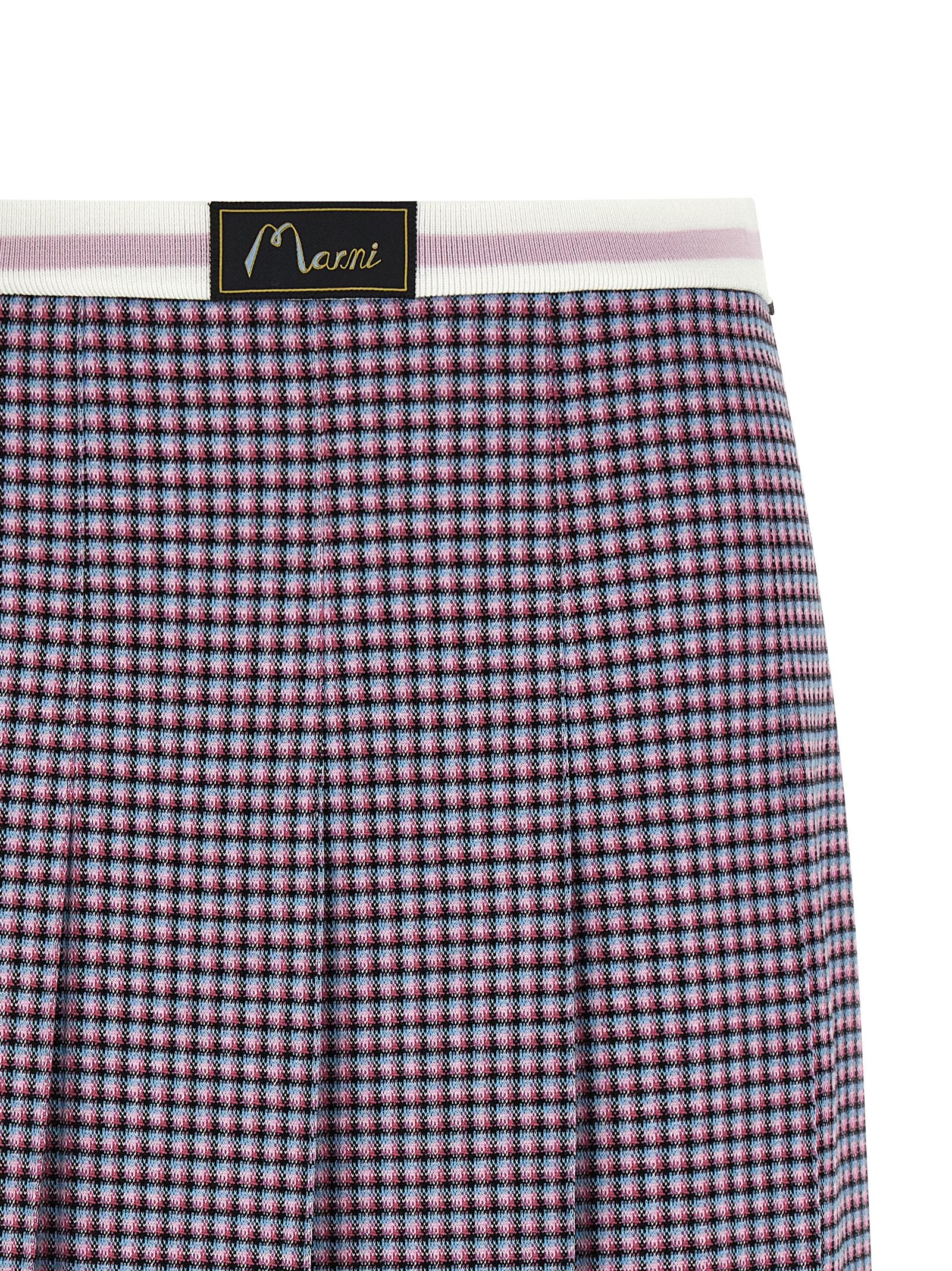 Skirt by Marni for women in stretch polyamide viscose purple & houndstooth showcases a dramatic silhouette, artfully capturing the essence of the Women's Pleated Stretch Polyamide Viscose Mini Long Skirt in a dramatic mini long cut for a refined look.