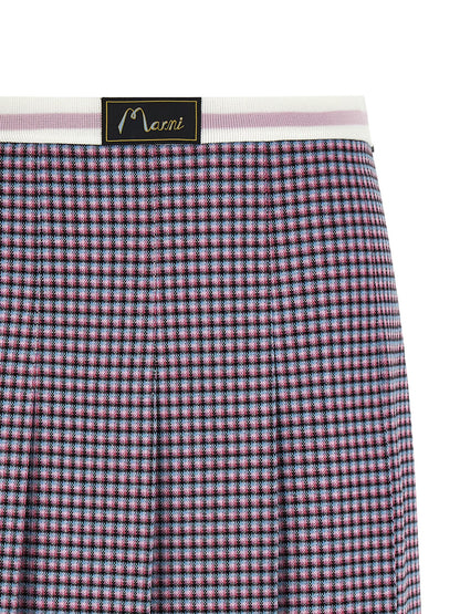 Skirt by Marni for women in stretch polyamide viscose purple & houndstooth showcases a dramatic silhouette, artfully capturing the essence of the Women's Pleated Stretch Polyamide Viscose Mini Long Skirt in a dramatic mini long cut for a refined look.