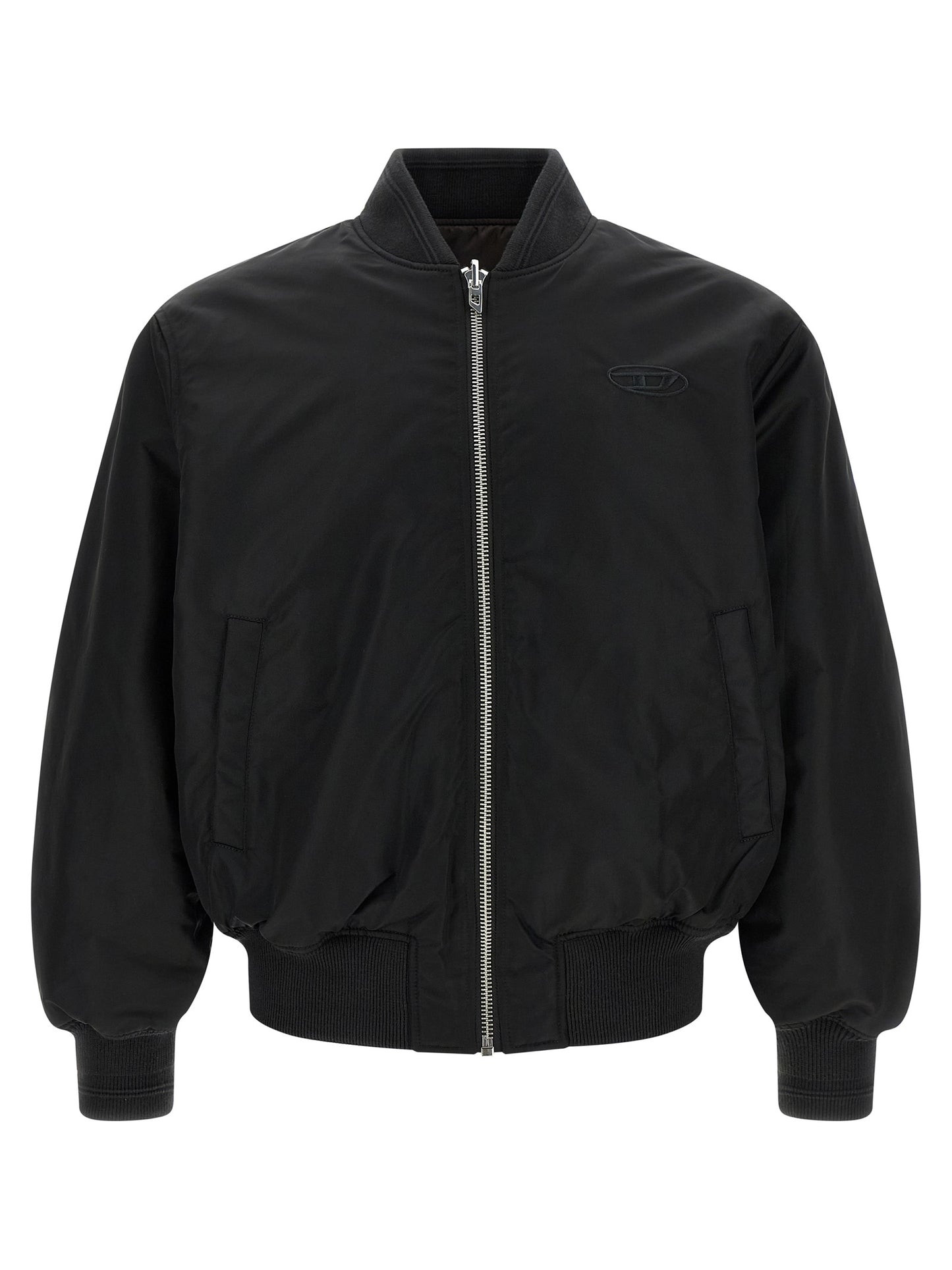 Bomber Jacket by Diesel for men in nylon satin black showcases a bohemian silhouette, artfully detailed with a bohemian and signature pockets & insulated for a truly bohemian finish.