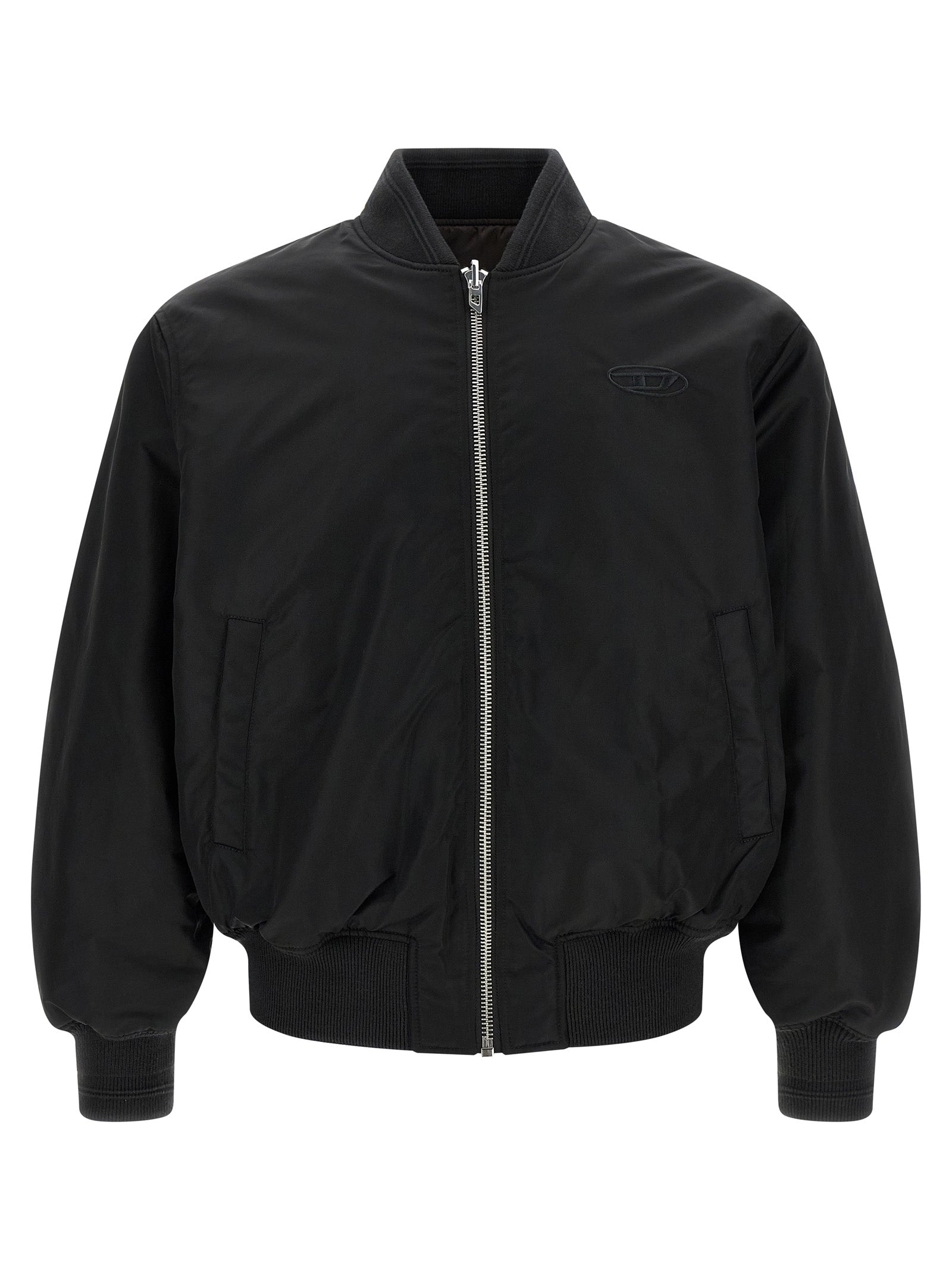 Bomber Jacket by Diesel for men in nylon satin black showcases a bohemian silhouette, artfully detailed with a bohemian and signature pockets & insulated for a truly bohemian finish.