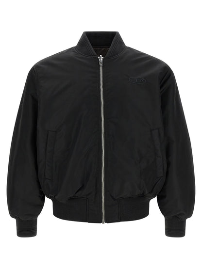 Bomber Jacket by Diesel for men in nylon satin black showcases a bohemian silhouette, artfully detailed with a bohemian and signature pockets & insulated for a truly bohemian finish.