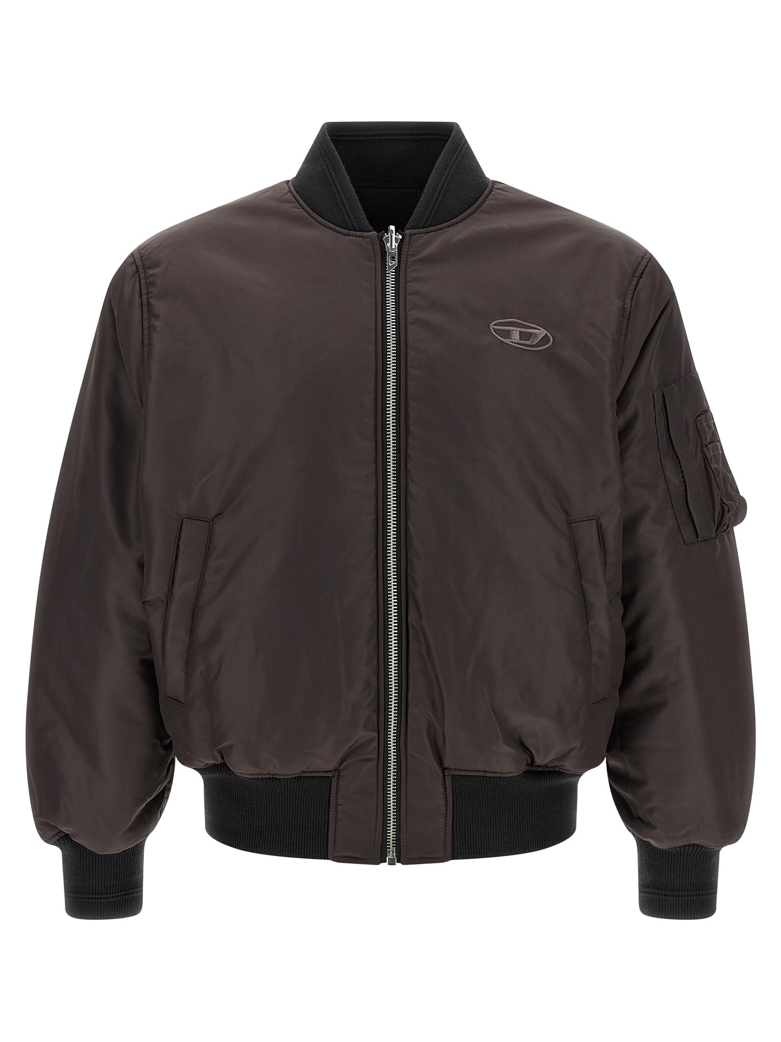 Bomber Jacket by Diesel for men in nylon satin black features an contemporary silhouette, showcasing a sophisticated and contemporary pockets & insulated for a truly refined look.