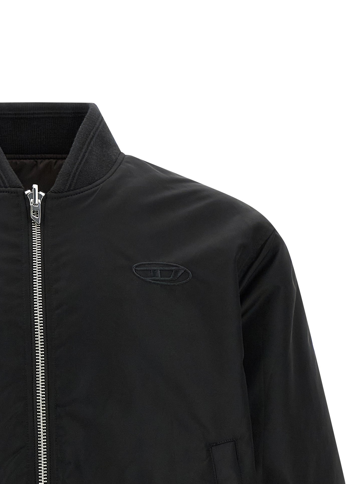 Bomber Jacket by Diesel for men in nylon satin black showcases a bohemian silhouette, artfully detailed with a bohemian and signature pockets & insulated for a truly bohemian finish.
