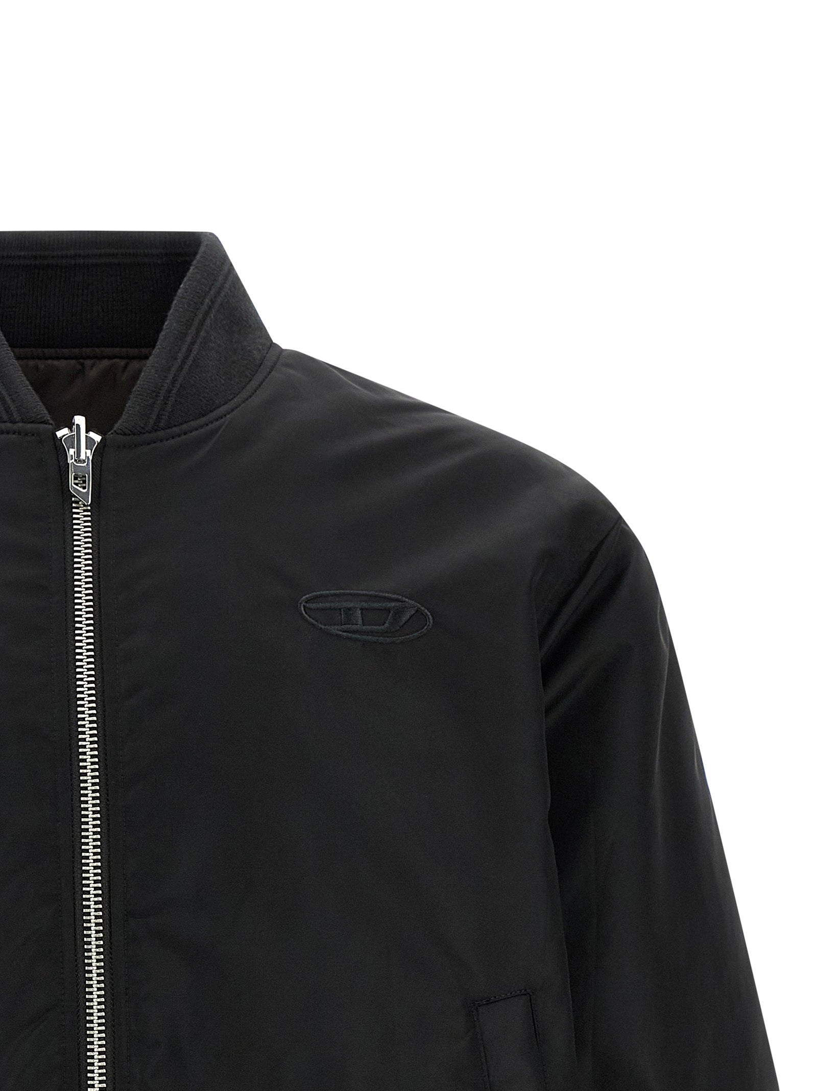 Bomber Jacket by Diesel for men in nylon satin black showcases a bohemian silhouette, artfully detailed with a bohemian and signature pockets & insulated for a truly bohemian finish.