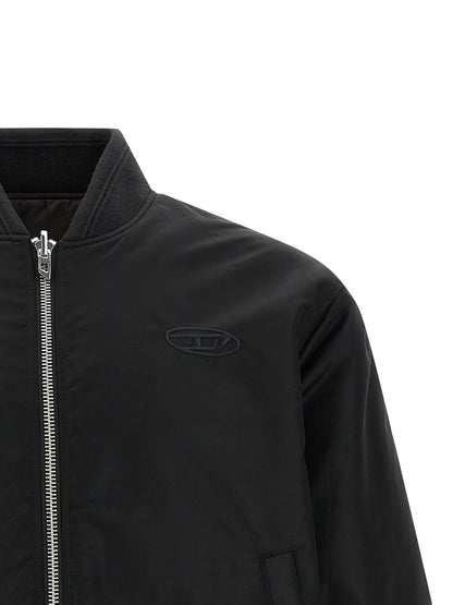 Bomber Jacket by Diesel for men in nylon satin black showcases a bohemian silhouette, artfully detailed with a bohemian and signature pockets & insulated for a truly bohemian finish.