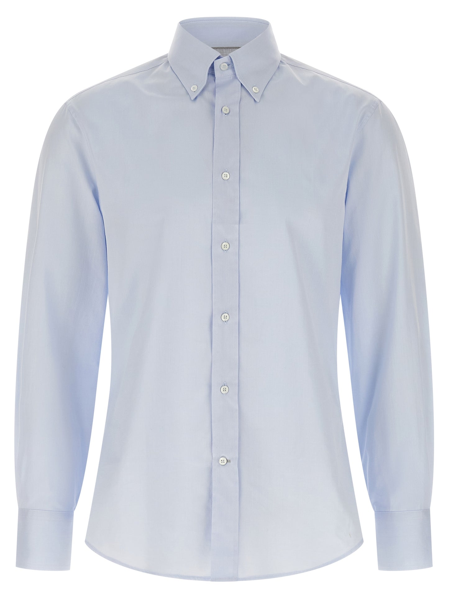 Shirt by Brunello Cucinelli for men in cotton light-blue showcases a sharp silhouette, elegantly detailed with a sharp and sharp .