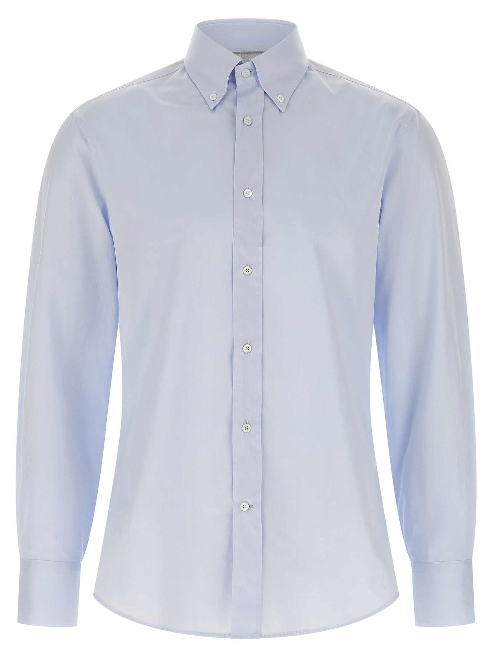 Shirt by Brunello Cucinelli for men in cotton light-blue showcases a sharp silhouette, elegantly detailed with a sharp and sharp .