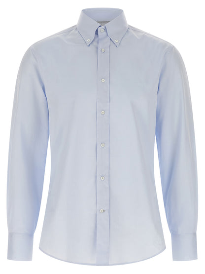 Shirt by Brunello Cucinelli for men in cotton light-blue showcases a sharp silhouette, elegantly detailed with a sharp and sharp .