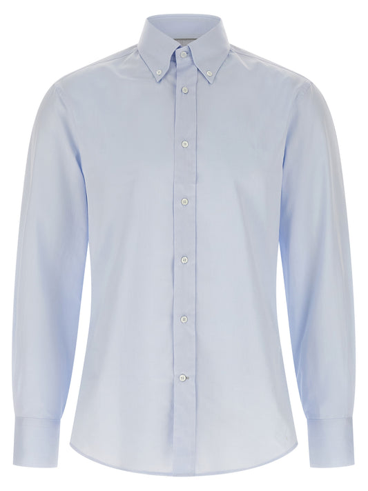 Shirt by Brunello Cucinelli for men in cotton light-blue showcases a sharp silhouette, elegantly detailed with a sharp and sharp .