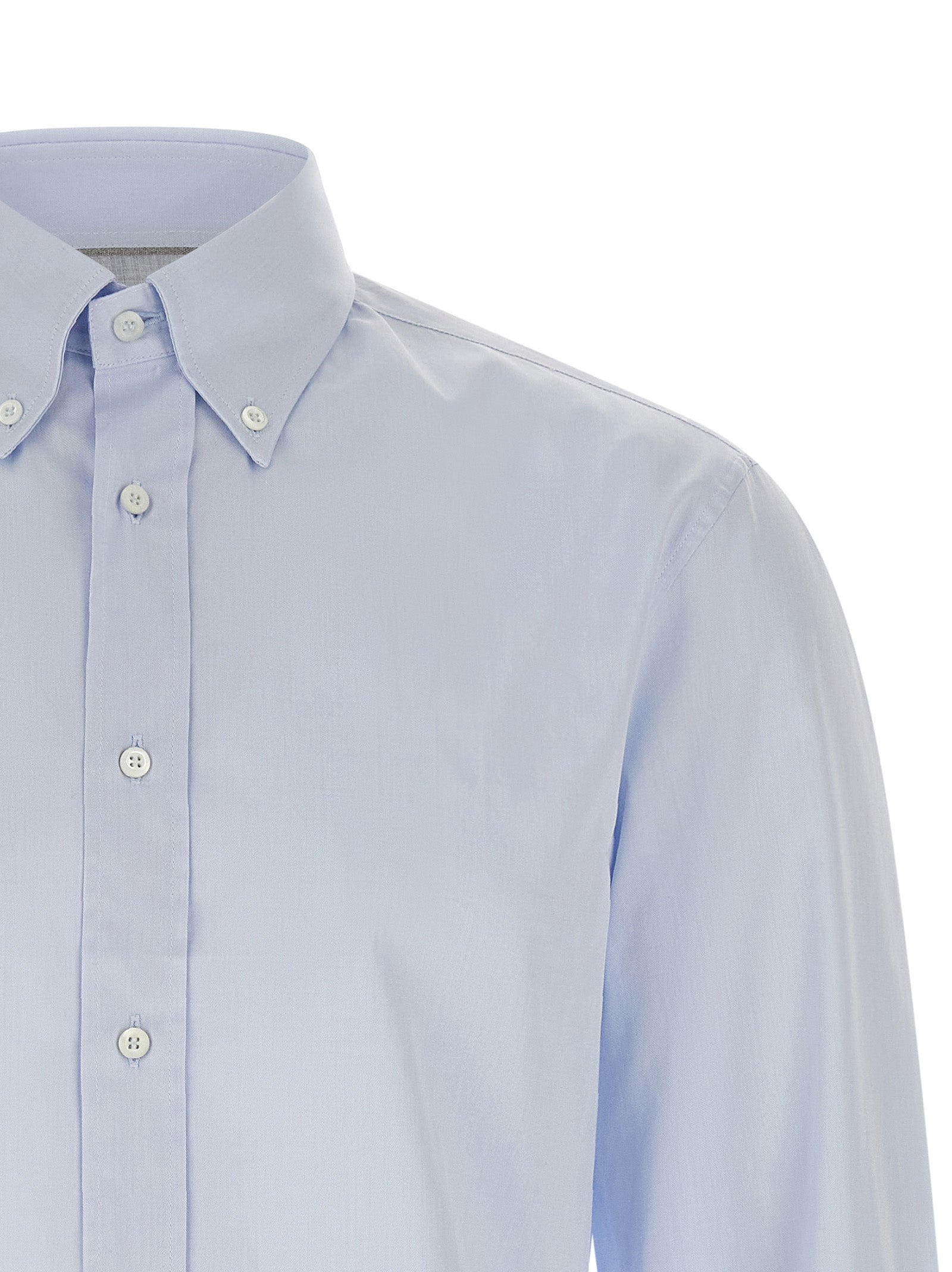 Shirt by Brunello Cucinelli for men in cotton light-blue showcases a sleek silhouette, elegantly detailed with a sleek and for a sleek finish.
