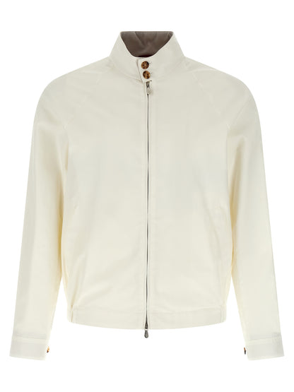 Overcoat by Brunello Cucinelli for men in polyamide cotton velvet white showcases a architectural silhouette, artfully detailed with a distinctive and functional pockets for a architectural finish.